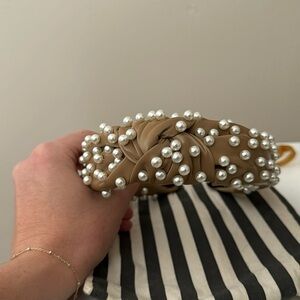 Lele Sadoughi faux leather gingerbread pearl headband
